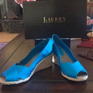 NWT Ralph Lauren teal rope wedge
